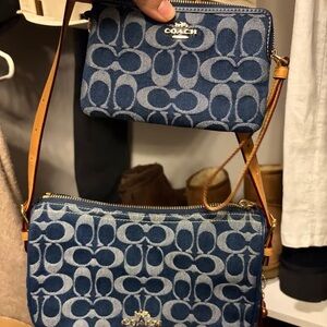 Coach Signature Blue and Tan Crossbody Bag Set